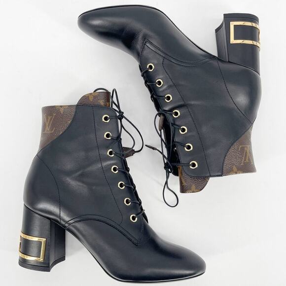Louis Vuitton 2020 Bliss Black Brown LV Monogram Canvas Trim Ankle Boot IT 37.5 - Picture 5 of 15